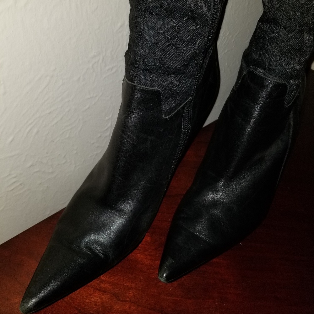 Leather and cloth tall boots